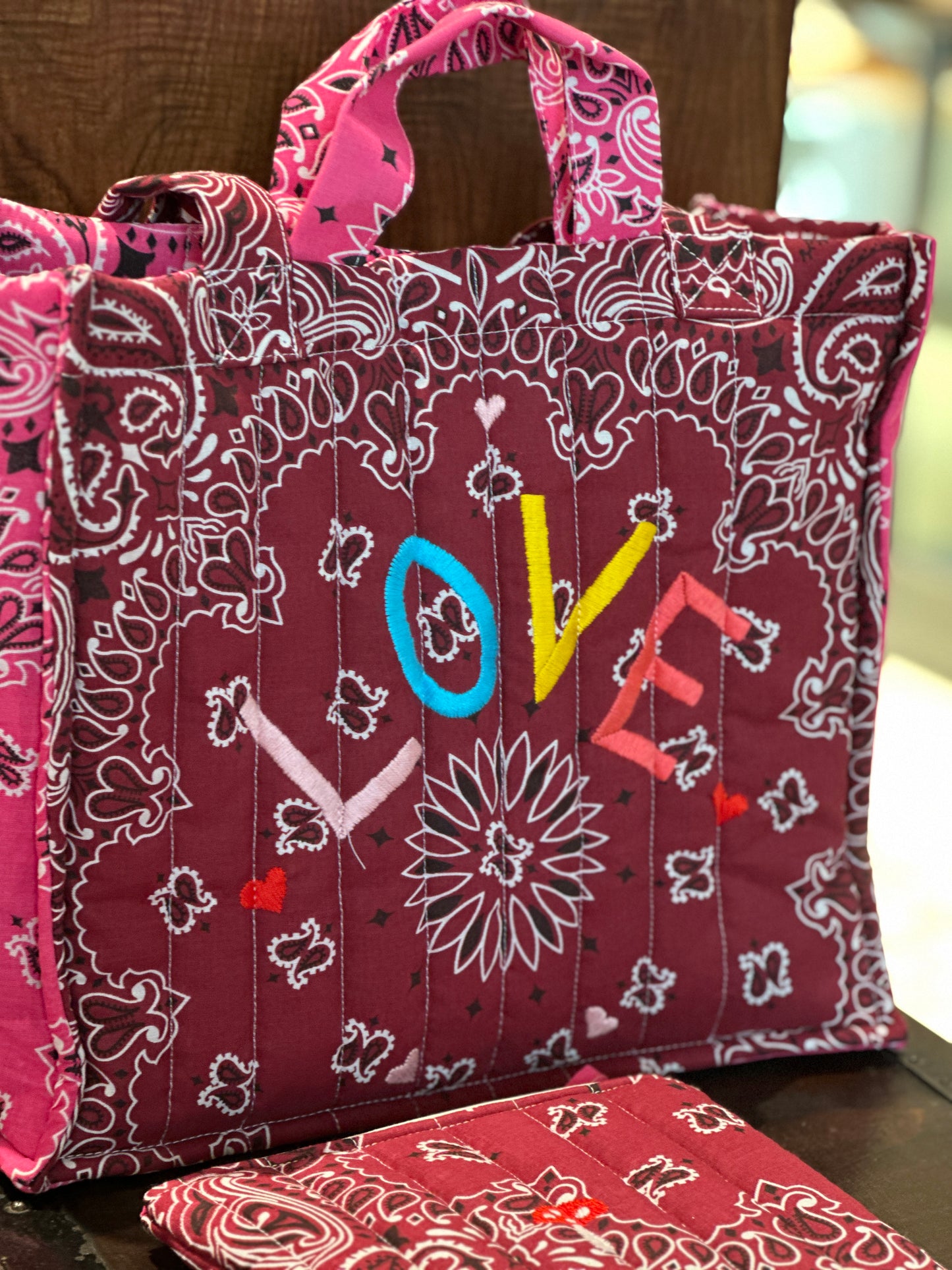 Borsa midi bandana pink~bordeaux