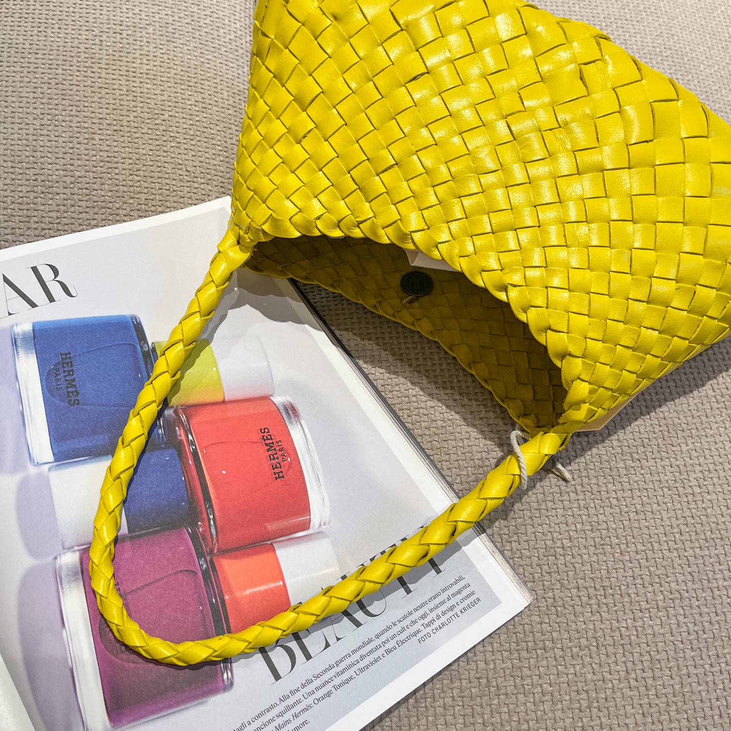 Borsa in pelle intrecciata Limone