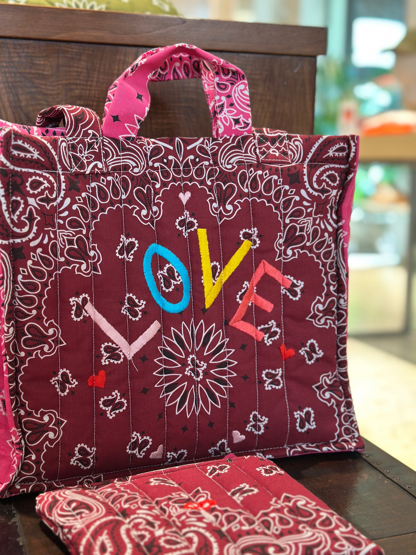 Borsa midi bandana pink~bordeaux