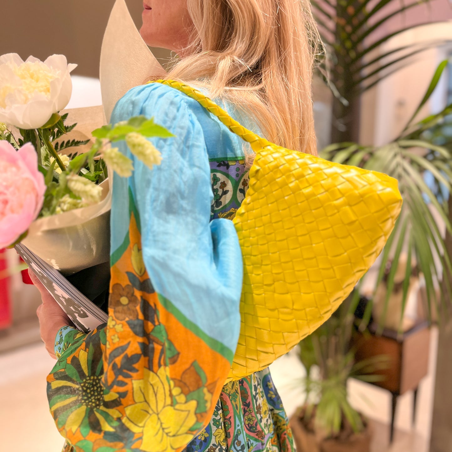 Borsa in pelle intrecciata Limone